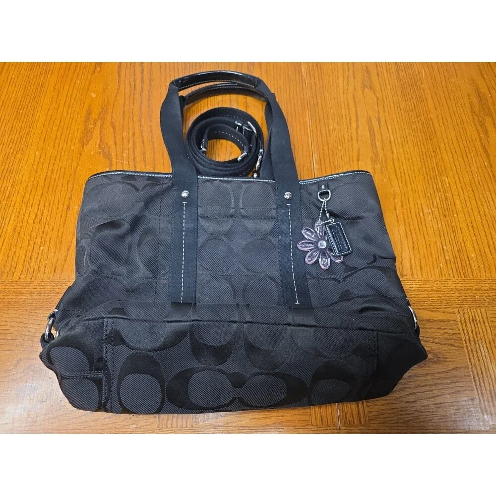 Coach Kyra Black Daisy Tote Crossbody Canvas Purse F18844